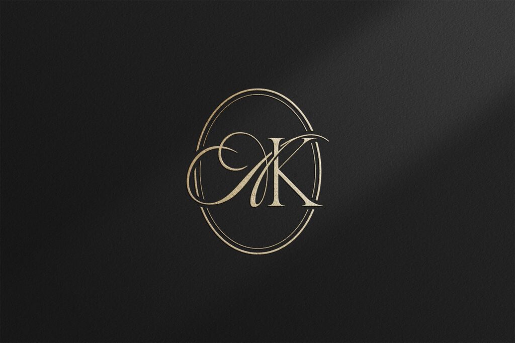 Luxury black and gold wedding monogram oval emblem logo design