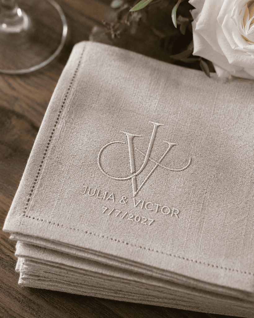 Couture wedding monogram printed on personalized wedding napkins