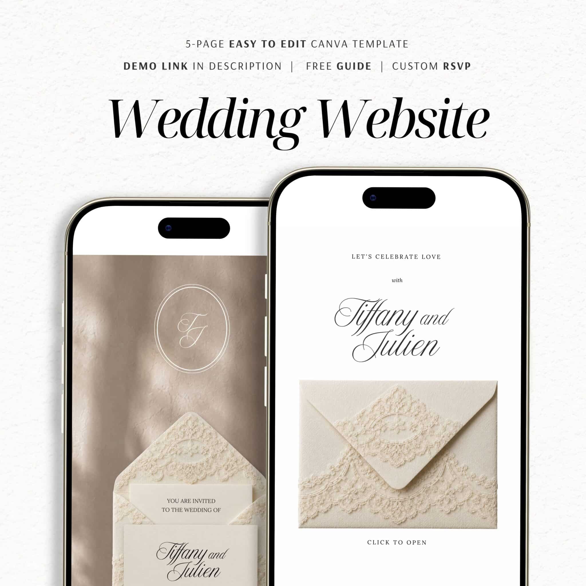 Chantilly Ivory Lace Wedding Website Template with RSVP