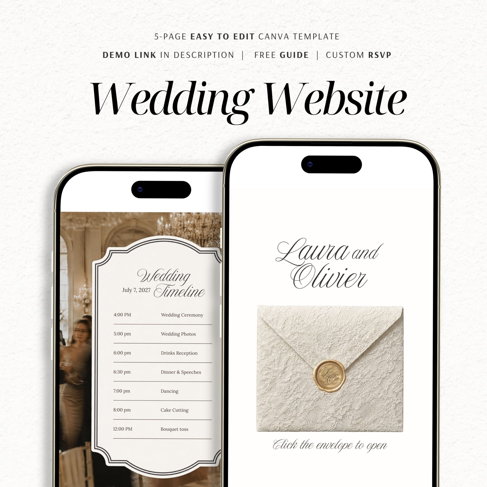 Ivory Luxury Gold Lace Wedding Website Template with RSVP