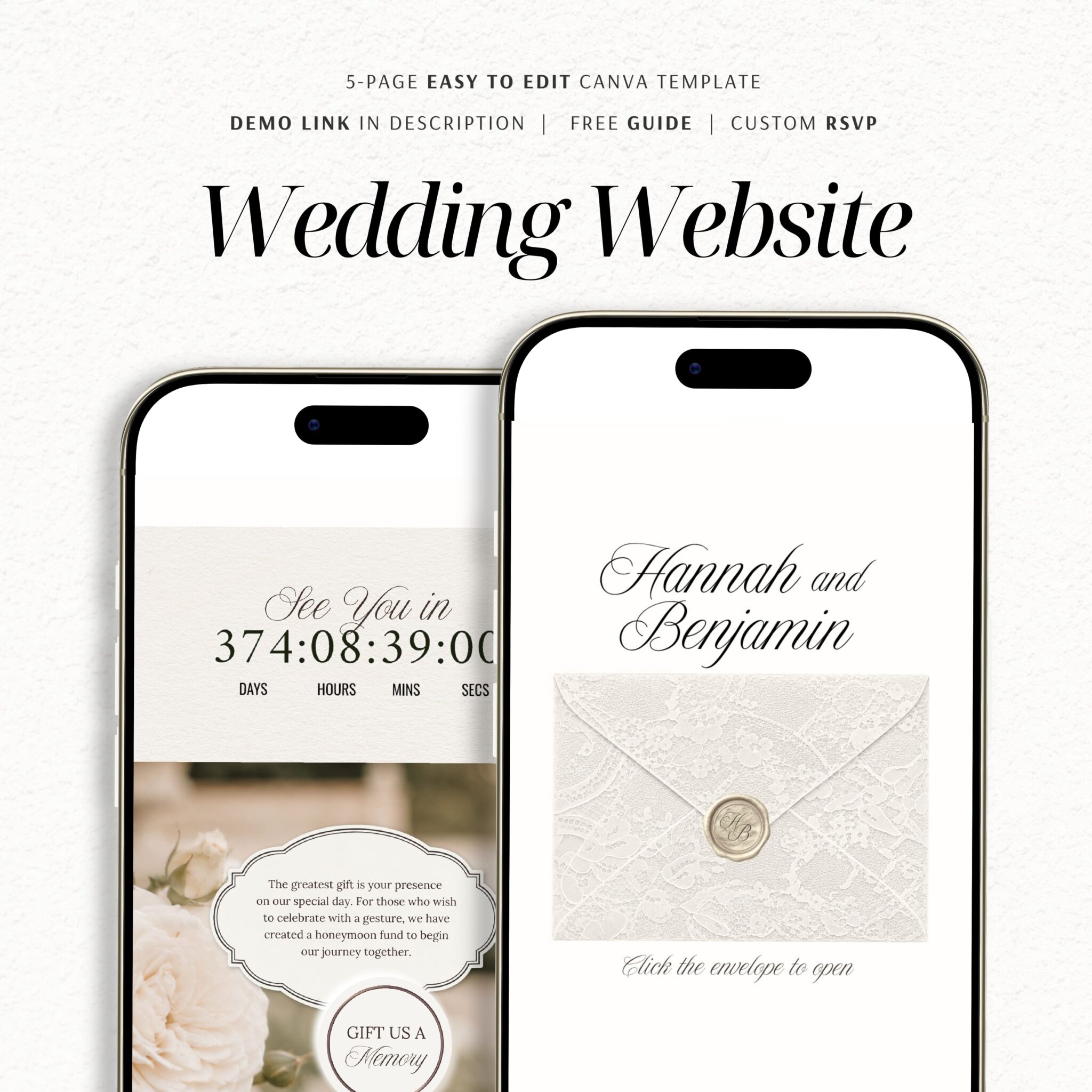 Luxury French Lace Wedding Website Template with RSVP