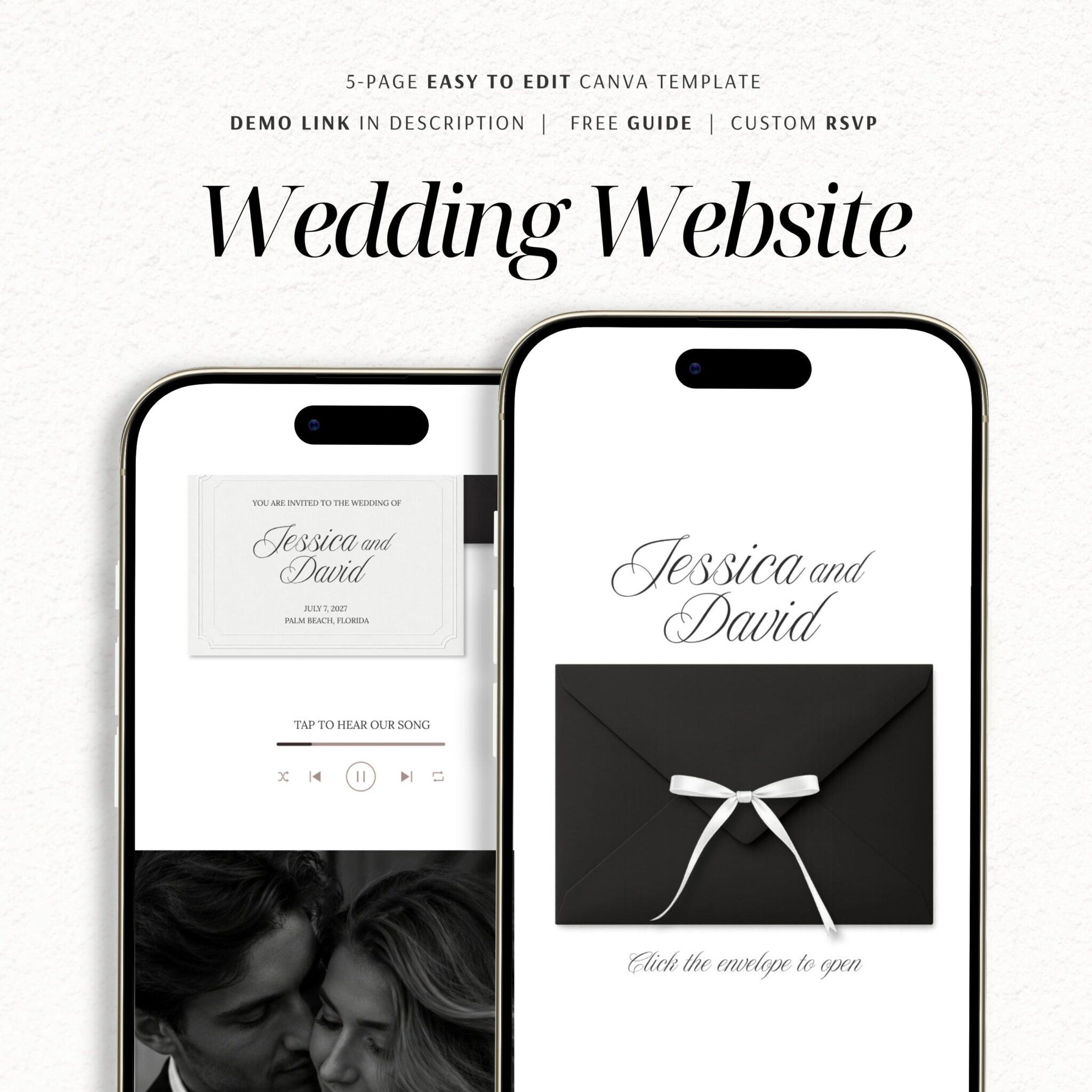 Minimalist Black & White Wedding Website Template with RSVP
