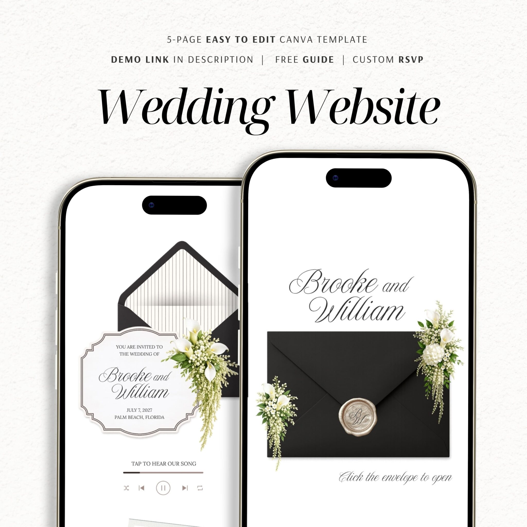 Black & White Old Money Wedding Website Template with RSVP