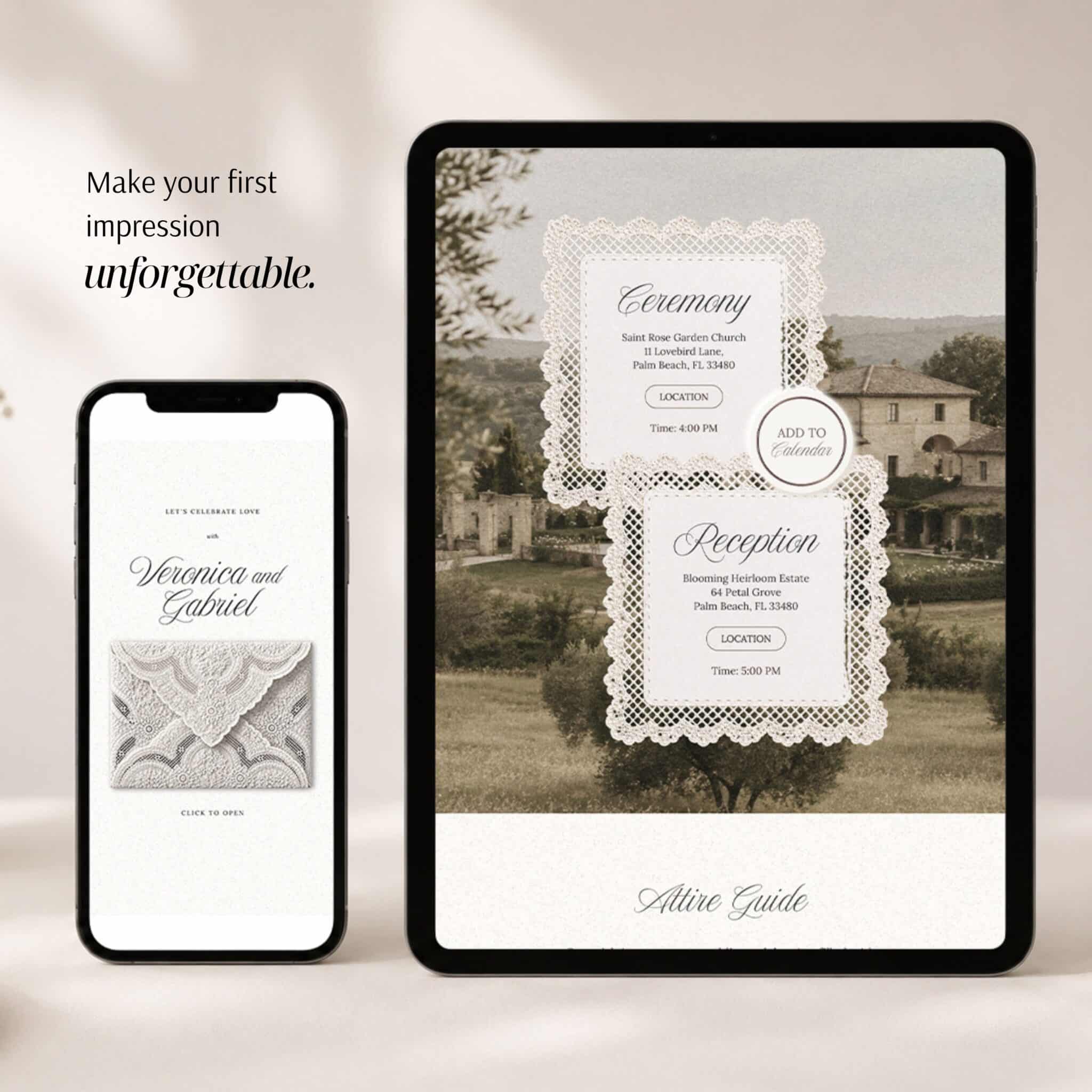 Rustic Lace Wedding Website mockup