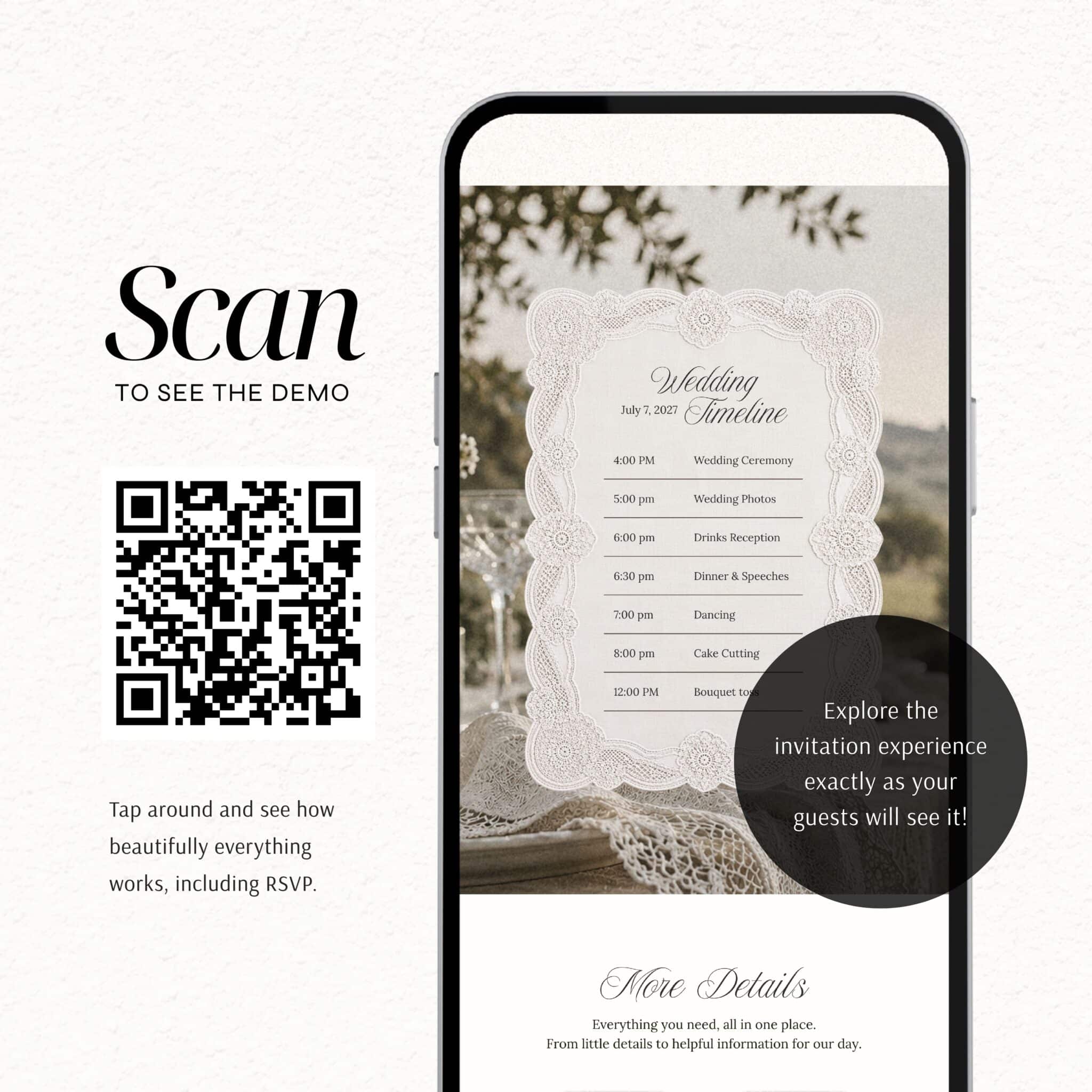 Scan QR code to view Rustic Lace Wedding Website