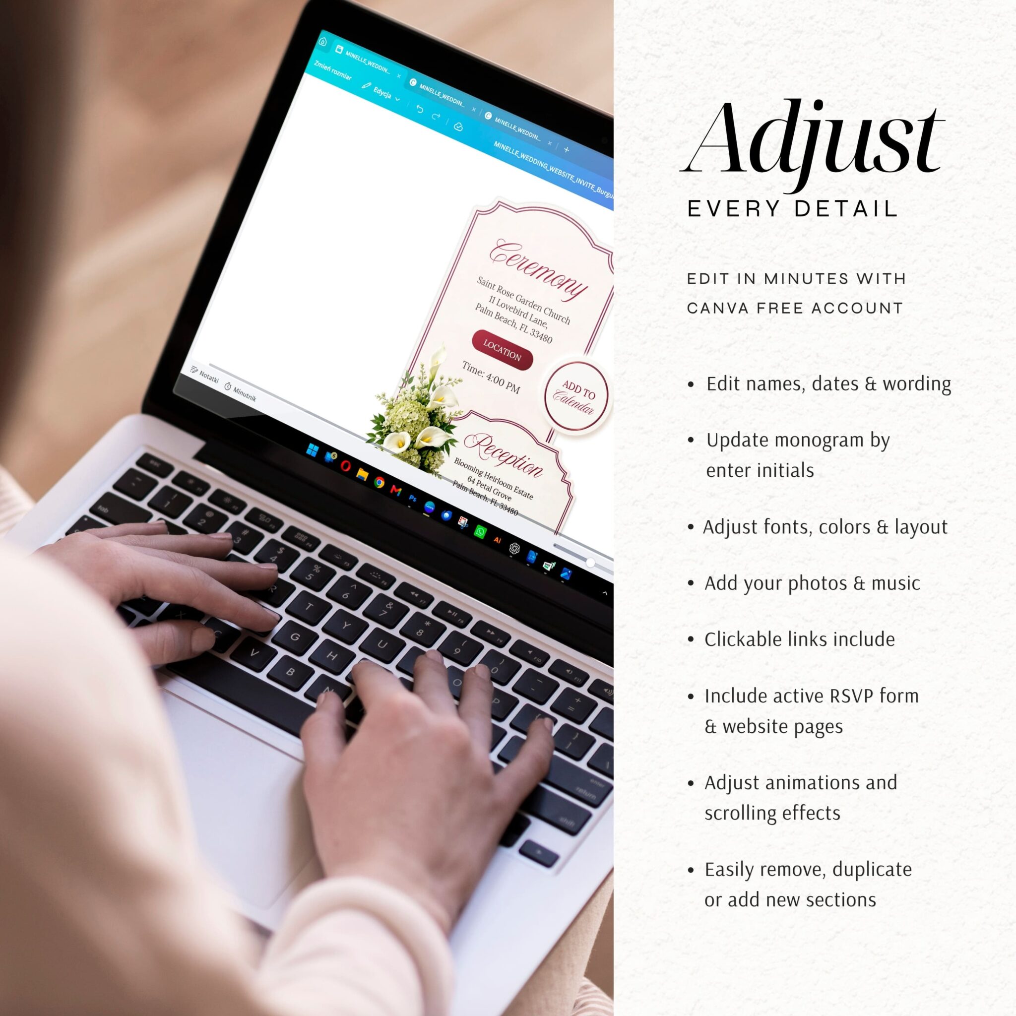 Burgundy Old Money Wedding Website Template with RSVP - Image 3