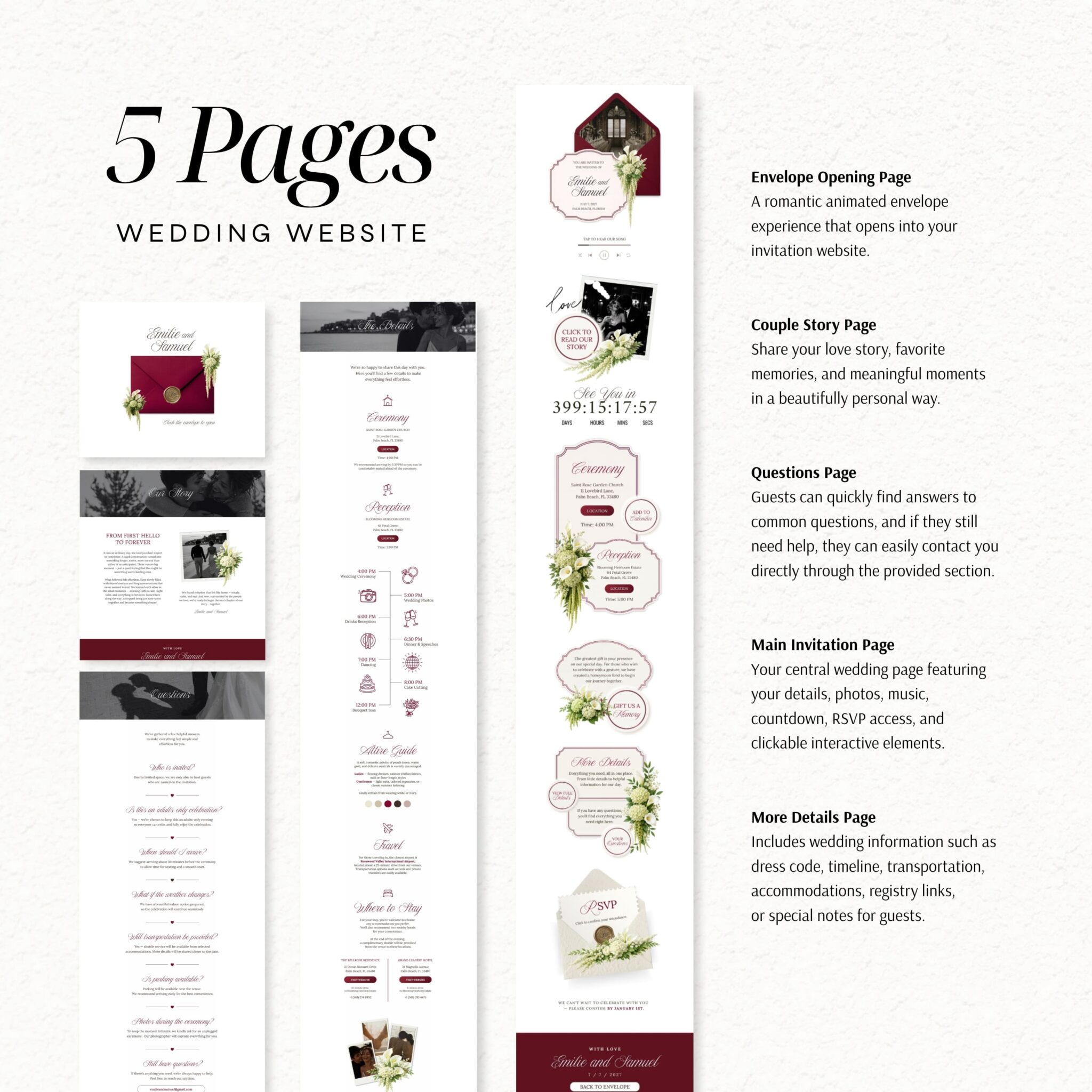 Burgundy Old Money Wedding Website Template with RSVP - Image 4