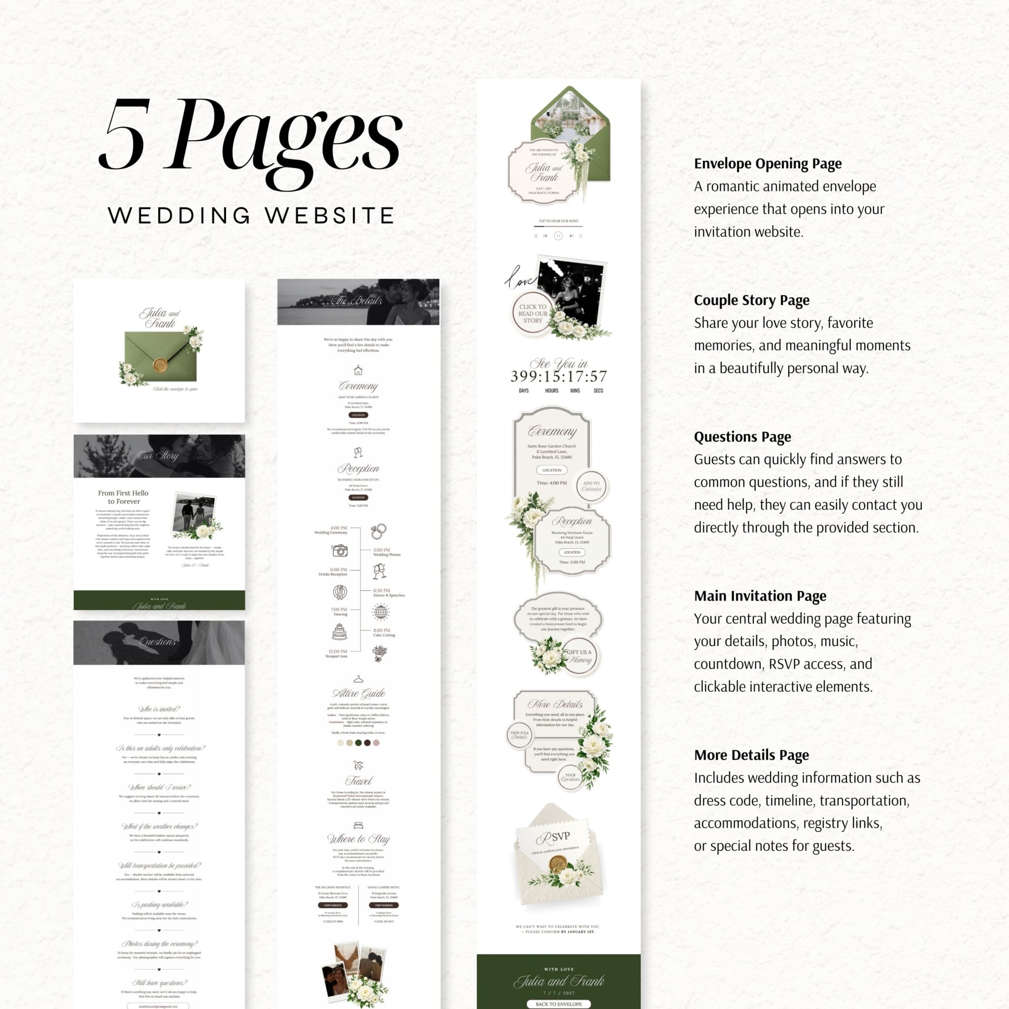 Sage Green Wedding Website Template with RSVP - Image 4