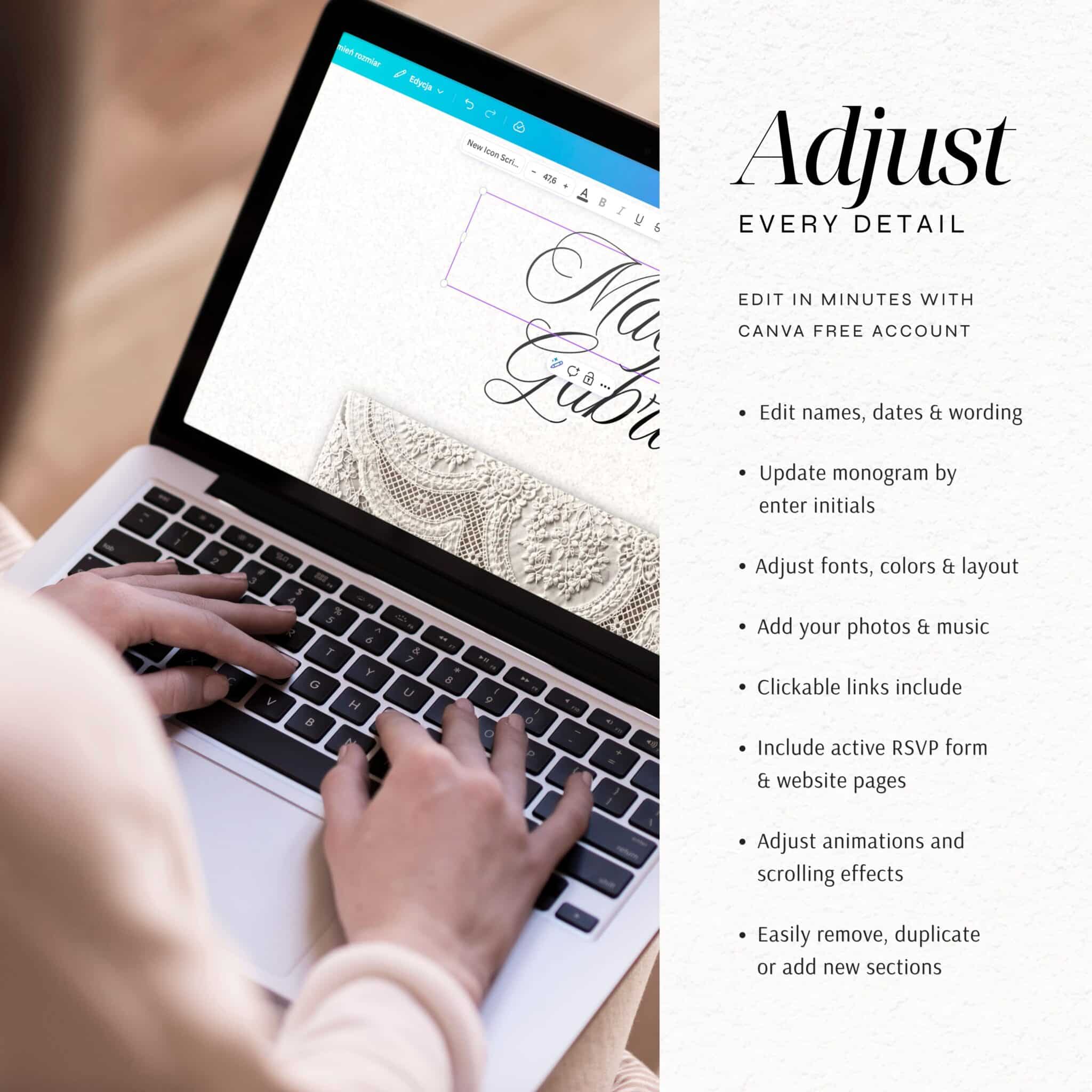 Editable Canva Rustic Lace Wedding Website