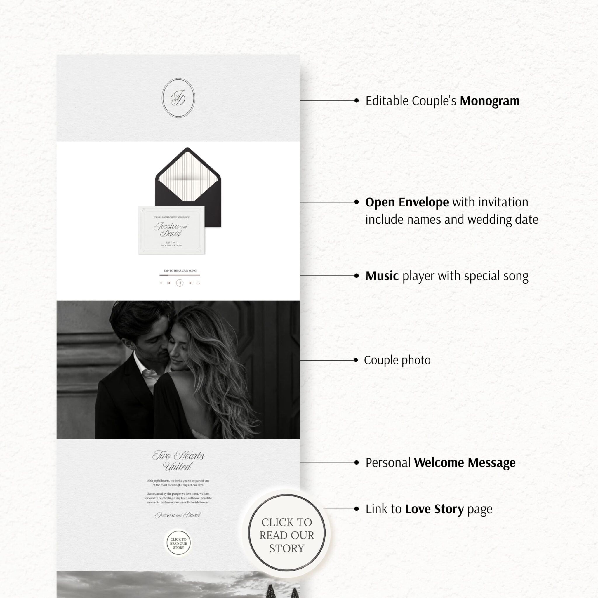 Minimalist Black & White Wedding Website Template with RSVP - Image 5