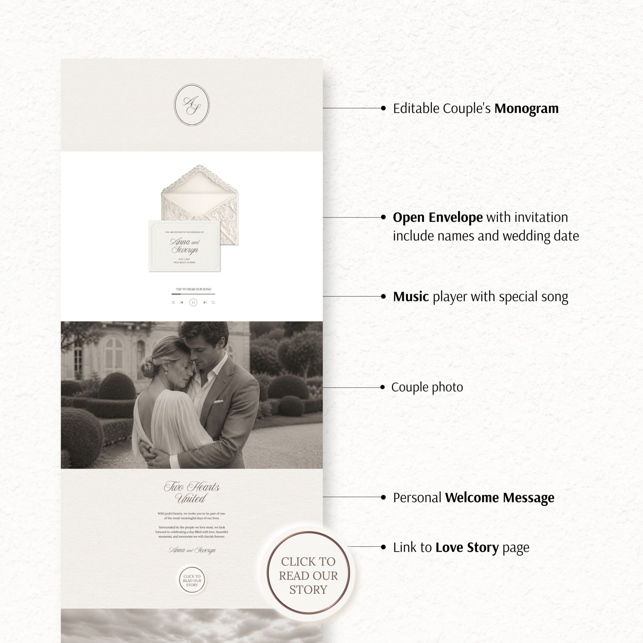 Ivory Classic Lace Wedding Website Template with RSVP - Image 5