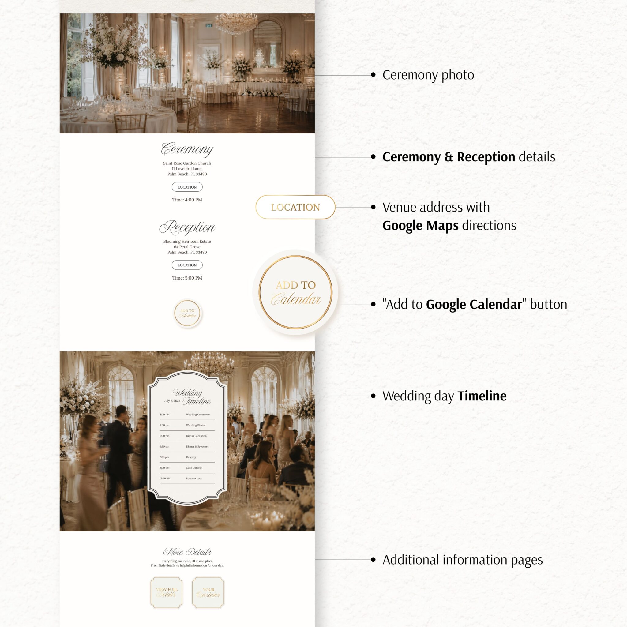 Ivory Luxury Gold Lace Wedding Website Template with RSVP - Image 6