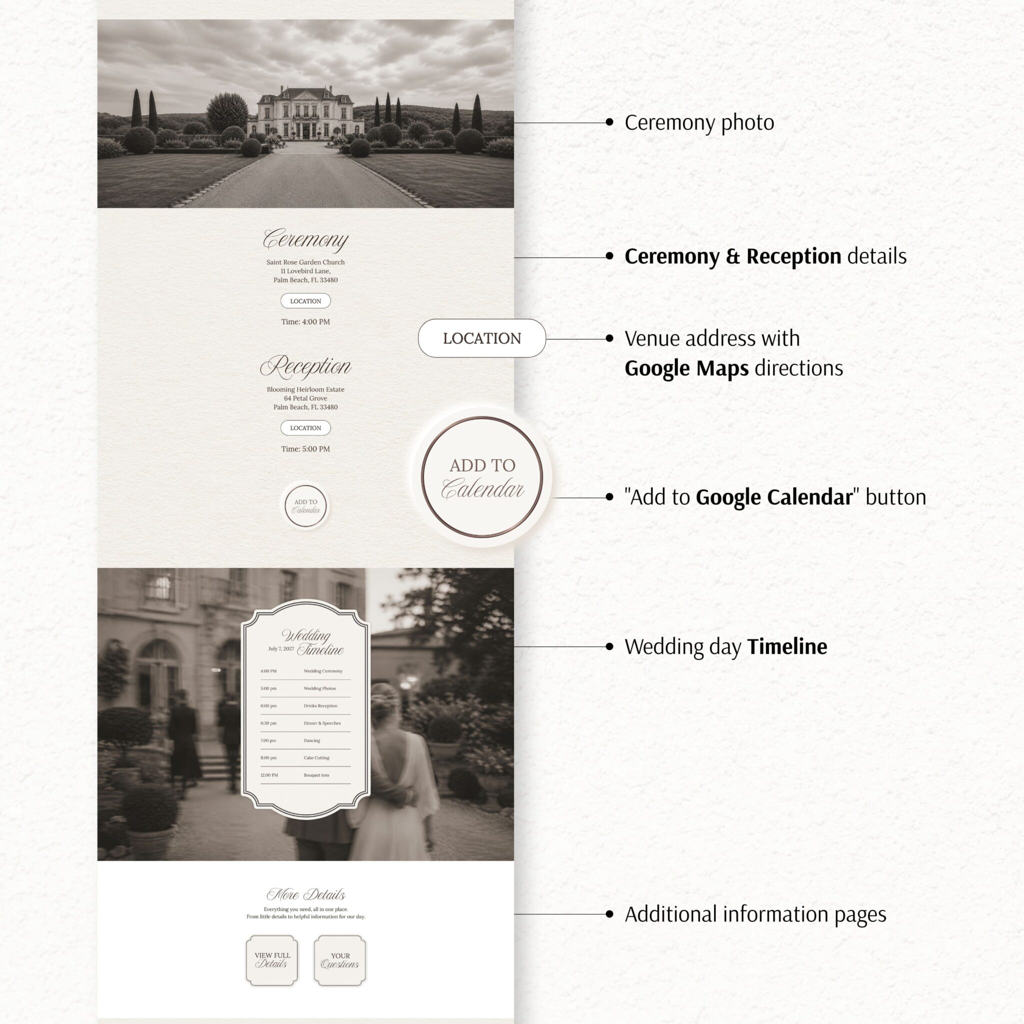 Ivory Classic Lace Wedding Website Template with RSVP - Image 6