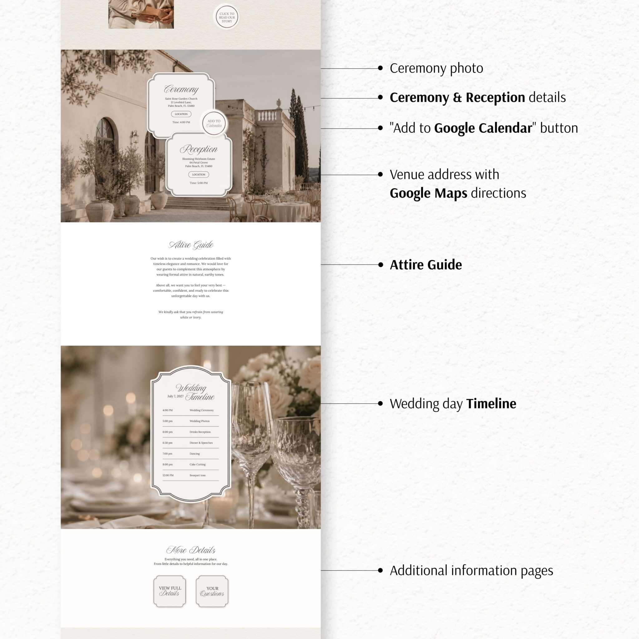 Chantilly Ivory Lace Wedding Website Template with RSVP - Image 7
