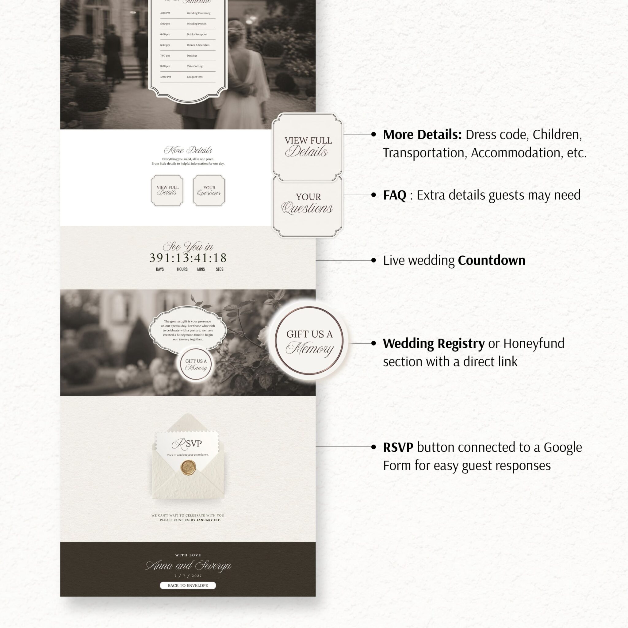 Ivory Classic Lace Wedding Website Template with RSVP - Image 7