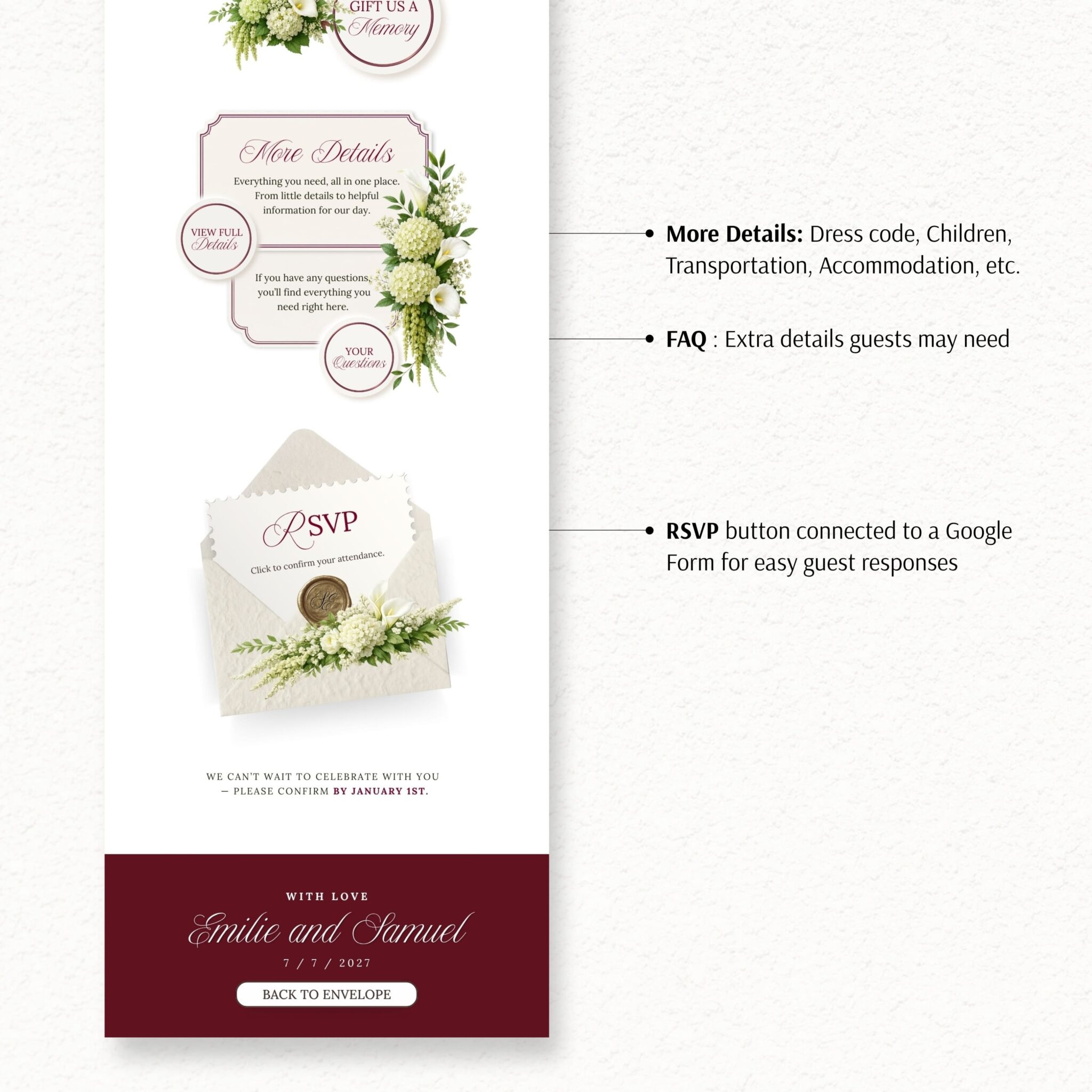 Burgundy Old Money Wedding Website Template with RSVP - Image 7