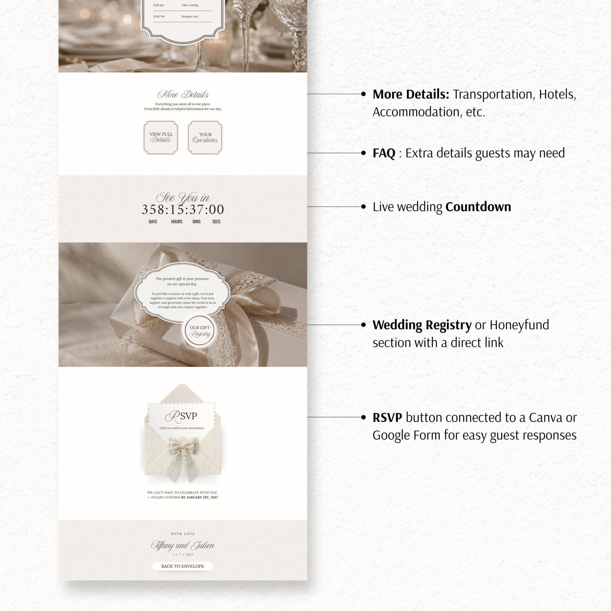 Chantilly Ivory Lace Wedding Website Template with RSVP - Image 8